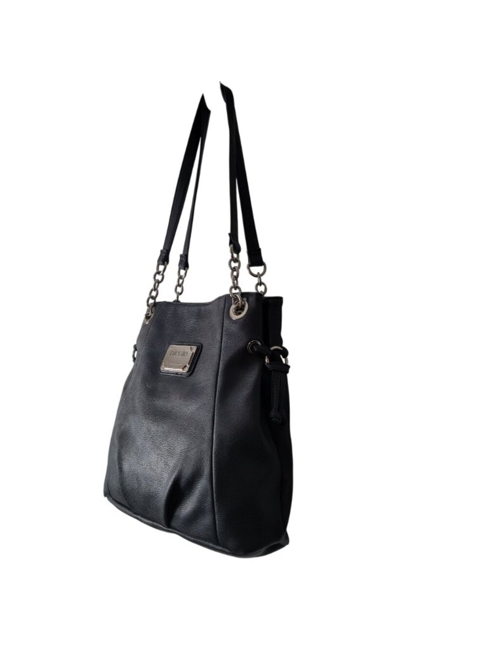 Nicole Miller Black Leather Shoulder Bag - Y2K edgy yet classic Grunge Chic 90's - Picture 9 of 15